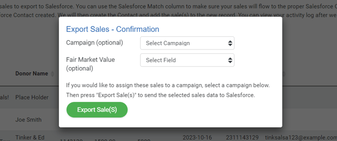 Salesforce Export sales button