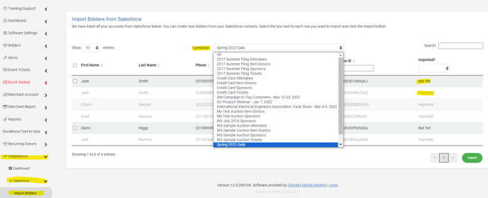 Salesforce import bidders