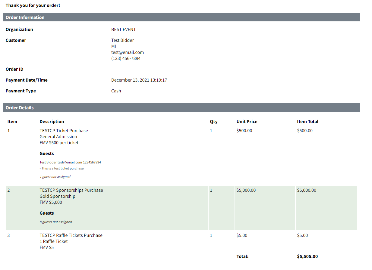 Sample Ticket Purchase Receipt